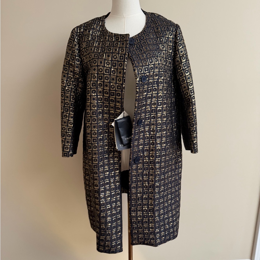 Max Mara Black and Gold Patterned Cape